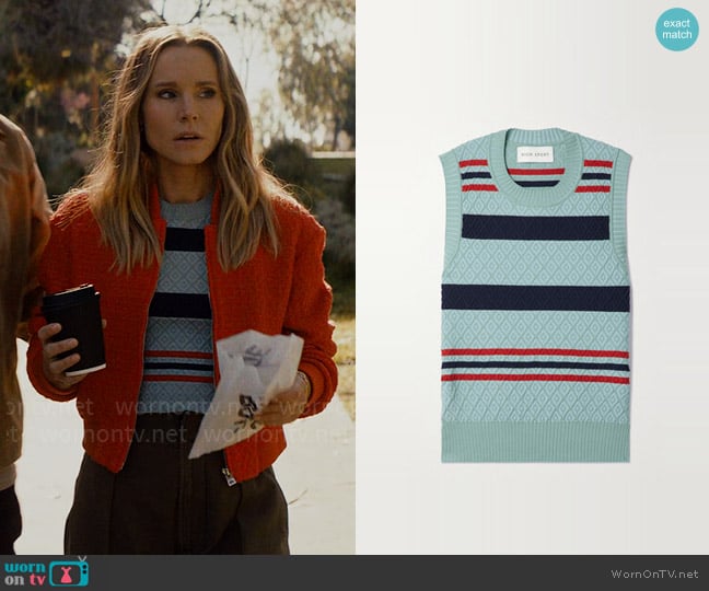 High Sport Annette cropped striped jacquard-knit cotton-blend vest worn by Joanne (Kristen Bell) on Nobody Wants This