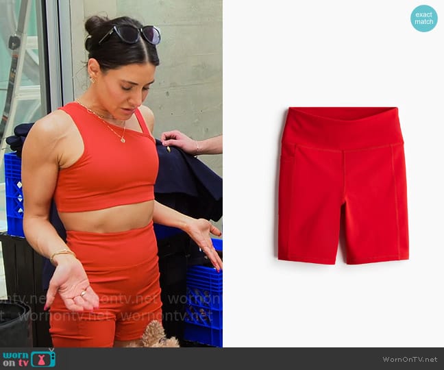 H&M Pocket-Detail Sports Bike Shorts in DryMove™ in Red worn by Chloe Tucker Caine on Owning Manhattan