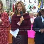 Hoda’s burgundy off-shoulder sweater and pleated leather midi skirt on Today