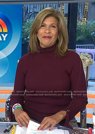 Hoda’s burgundy turtleneck sweater and plaid pants on Today