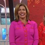 Hoda’s Pink contrast trim jacket and flare jeans on Today