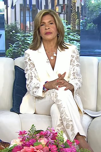 Hoda's white lace blazer and pants on Today