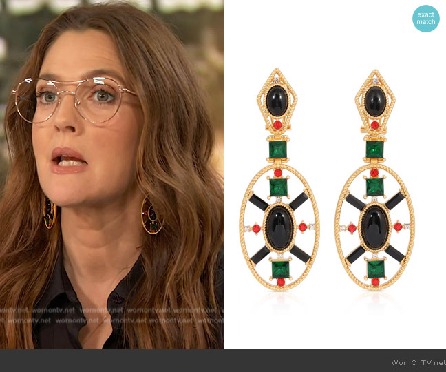 House of Harlow 1960 Naomi Statement Earrings worn by Drew Barrymore on The Drew Barrymore Show