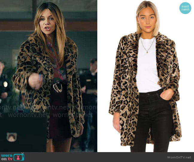 House of Harlow 1960 x Revolve Genn Faux Fur Coat worn by Morgan Gillory (Kaitlin Olson) on High Potential