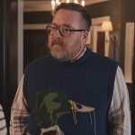 Howard’s blue duck knit vest on Only Murders in the Building