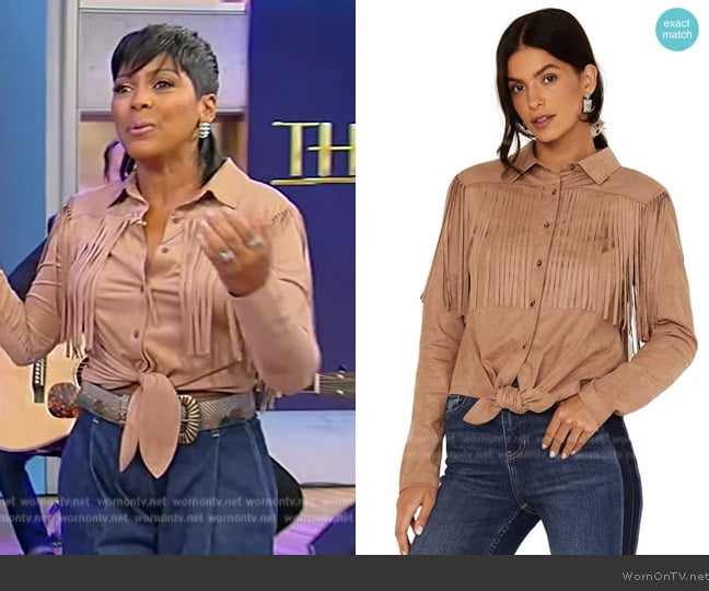 Idyllwind Fate Tie-Front Faux Suede Fringe Shirt worn by Tamron Hall on Tamron Hall Show