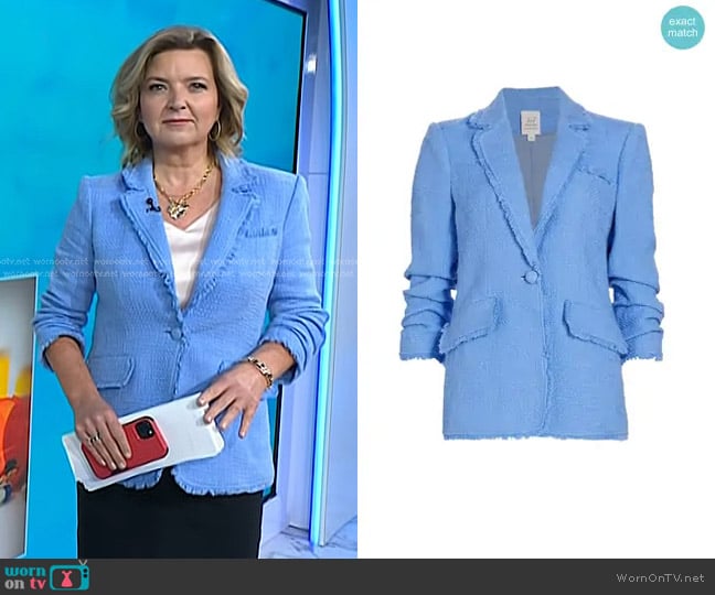 Cinq a Sept Khloe Bouclé Blazer in French Blue worn by Christine Romans on Today