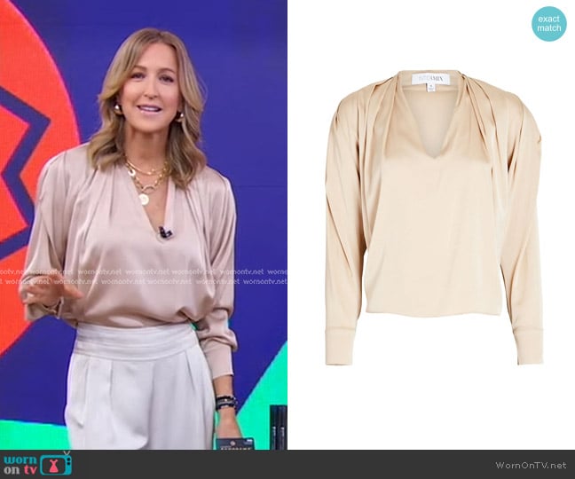 Intermix Shayla Pleated Silk Top worn by Lara Spencer on Good Morning America