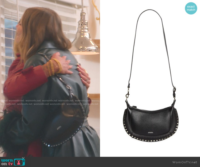 Isabel Marant Oskan Moon Leather Shoulder Bag in Black/Silver worn by Alanna Gold on Selling Sunset