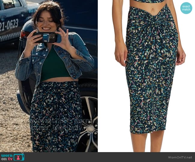 Etoile Isabel Marant Jeldia Floral Knot Midi Skirt worn by Amelia Sacks (Eve Hewson) on The Perfect Couple