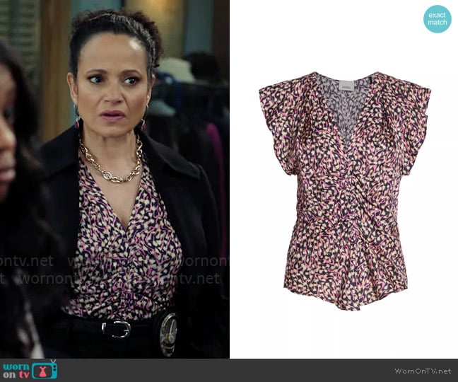 Isabel Marant Lonea Blouse in Faded Night worn by Selena (Judy Reyes) on High Potential