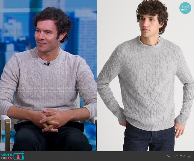 J. Crew Cashmere Cable-knit Sweater in Hthr Grey worn by Adam Brody on Good Morning America