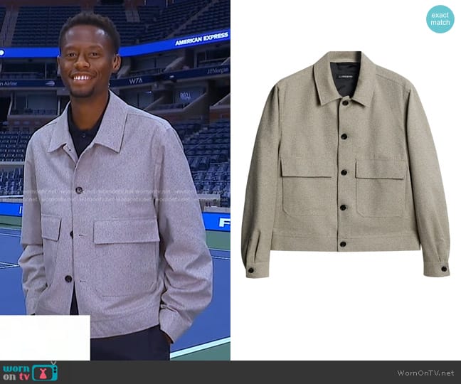 J. Lindeberg Housten Two-Tone Overshirt in Moonbeam worn by Christopher Eubanks on Good Morning America