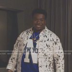 J Marx’s white abstract print jacket on All American Homecoming