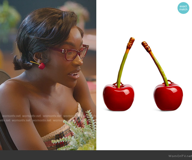 Jacquemus Cherry Earrings worn by Chelsea Lazkani on Selling Sunset