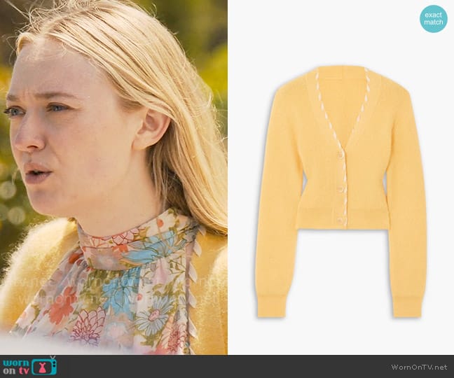 Abby’s yellow fluffy cardigan on The Perfect Couple