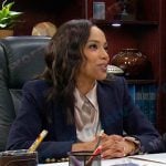 Jada’s satin shirt and navy blazer with gold buttons on Days of our Lives