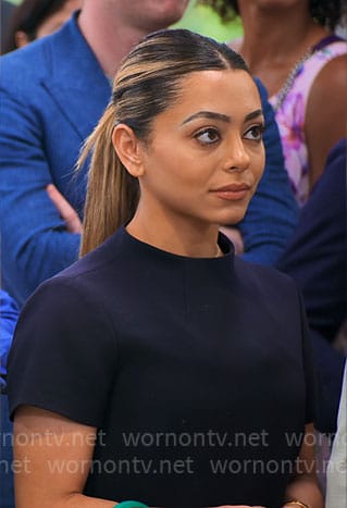 Jade's navy funnel-neck dress on Owning Manhattan