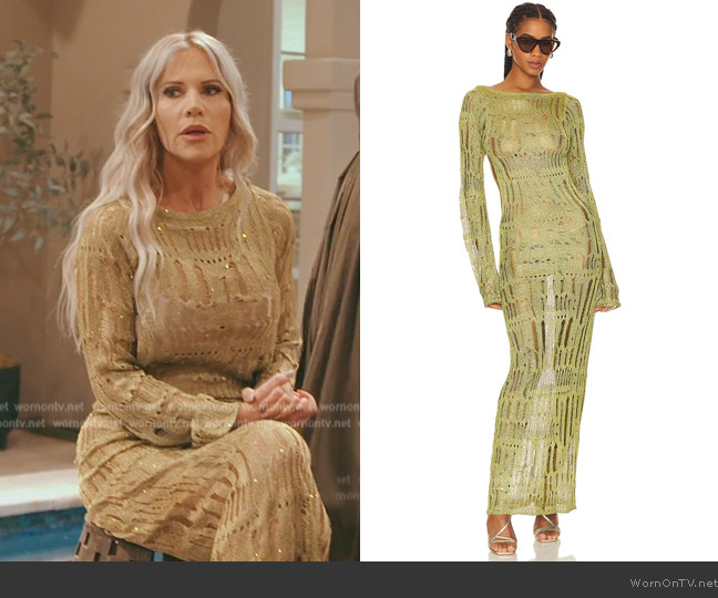 Jaded London Moss Metallic Umbra Maxi Dress worn by Jennifer Pedranti on The Real Housewives of Orange County