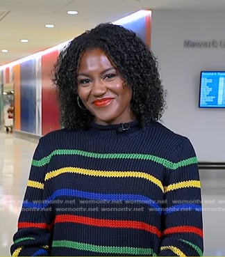 Janai’s multicolor striped knit sweater on Good Morning America