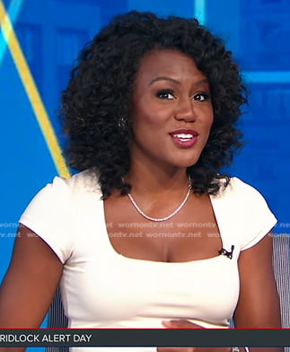 Janai’s white square neck top on Good Morning America