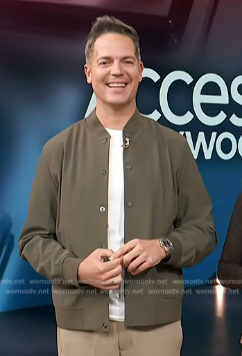 Jason's green knit bomber jacket on Access Hollywood