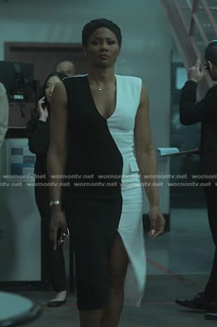 Jax's black and white two-tone dress on Reasonable Doubt