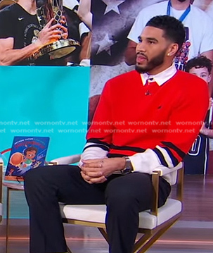 Jayson Tatum's red colorblock shirt on Good Morning America