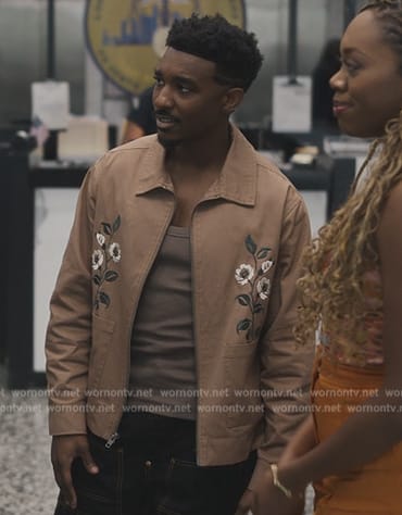 Jaz’s brown floral embroidered jacket on Bel-Air