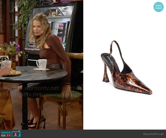 Jeffrey Campbell Creativity Slingback Pump in Tortoise worn by Summer Newman (Allison Lanier) on The Young and the Restless