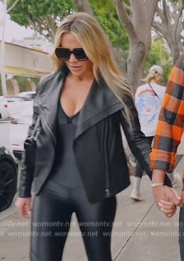 Jennifer's black leather jacket and sneakers on The Real Housewives of Orange County