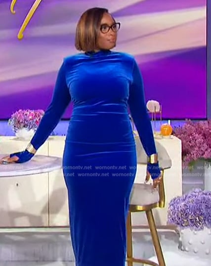 Jennifer's blue velvet mock neck dress on The Jennifer Hudson Show