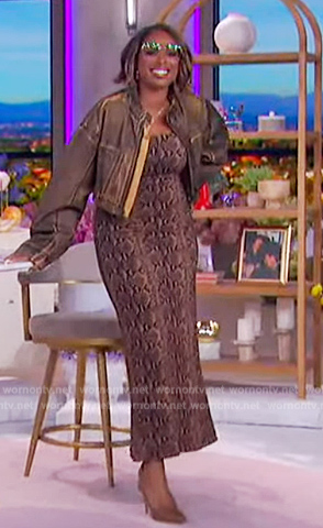 Jennifer’s snake skin print dress and leather jacket on The Jennifer Hudson Show