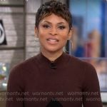 Jericka Duncan’s brown and black rib knit dress on CBS Mornings