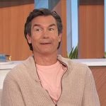 Jerry’s beige knit zip up cardigan on The Talk