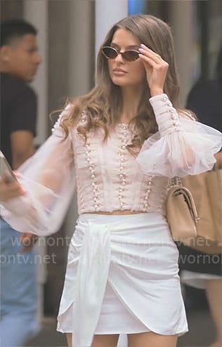 Jess's pearl embellished top on Owning Manhattan