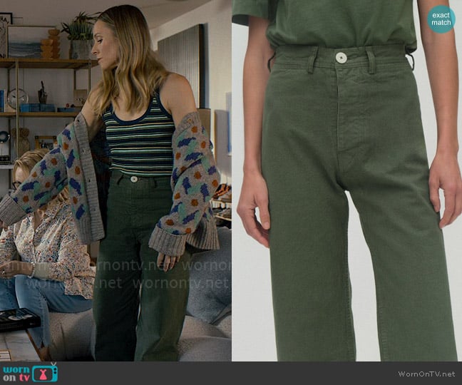 Jesse Kamm Sailor Pants in Olive worn by Joanne (Kristen Bell) on Nobody Wants This