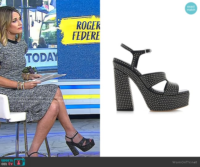 Jimmy Choo Ellison Studded Leather Platform Sandals worn by Savannah Guthrie on Today