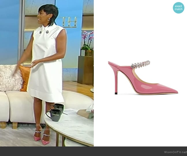 Jimmy Choo Pink Bing 100 Heels worn by Tamron Hall on Tamron Hall Show