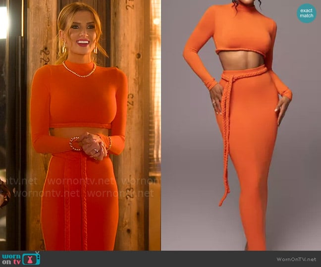 JLuxLabel Orange City Love Two-Piece Skirt Set worn by Nicole Young on Selling Sunset