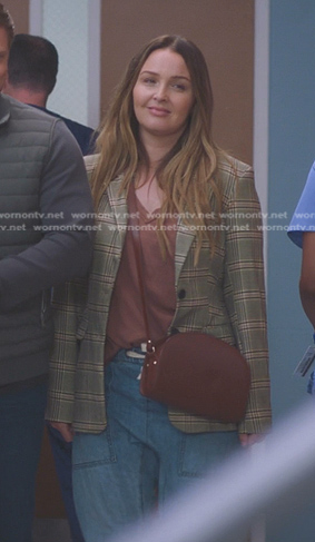 Jo's green plaid blazer and jeans on Greys Anatomy