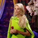 Joan’s green caped rose ceremony dress on The Golden Bachelorette