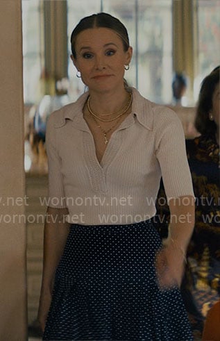 Joanne's knit polo top and polka dot pleated skirt on Nobody Wants This