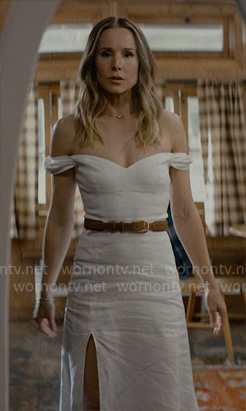 Joanne's white off-shoulder picnic dress on Nobody Wants This