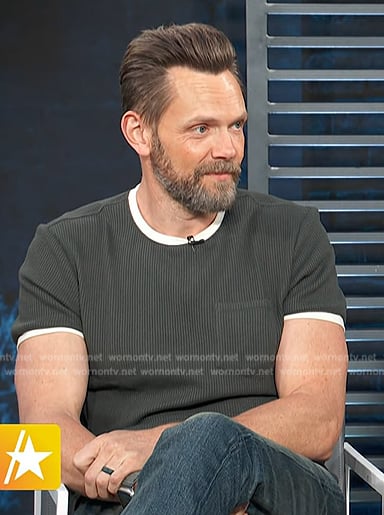 Joel McHale's ribbed contrast tee on Access Hollywood