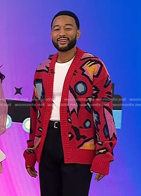 John Legend's red print cardigan on Today