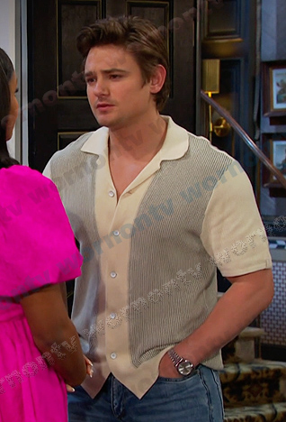 Johnny's ivory knit button down shirt on Days of our Lives