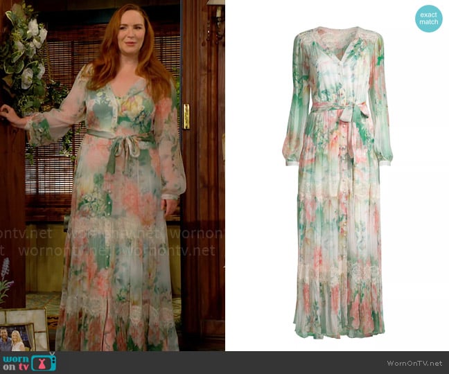 Johnny Was Ruksana Floral Silk Maxi Dress worn by Cassie Newman (Camryn Grimes) on The Young and the Restless