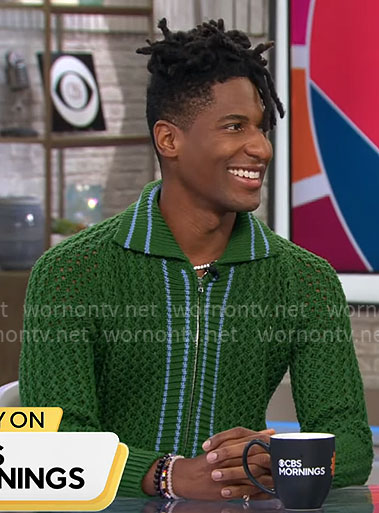 Jon Batiste's green knit cardigan on CBS Mornings