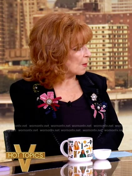 Joy's black floral applique blazer on The View